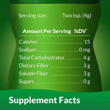Supplement Facts close-up showing serving size and dietary fiber amounts