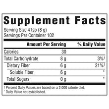 Supplement Facts panel for fiber supplement powder showing serving size and fiber
