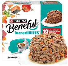 Purina Beneful IncrediBites wet dog food variety pack box with shredded food bowl