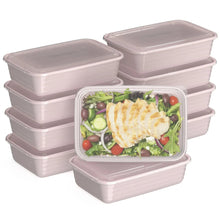 Pink meal prep container set with lids, stacked, with a clear compartment lid