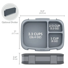 Gray leak-proof lunch box with removable divider and multi-compartment interior