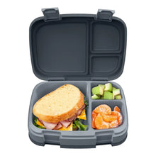 Leak-proof gray lunch box with two compartments and open hinged lid