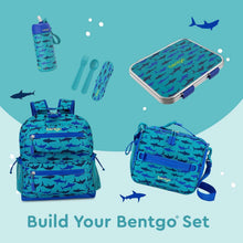 Kids lunch box set with shark-pattern bottle, plus matching lunch bag and strap