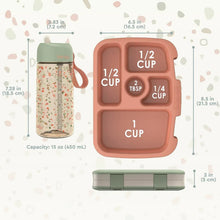 Kids lunch tray with divided compartments and matching water bottle in print
