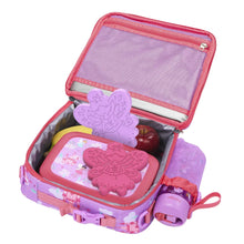 Kids lunch set with pink zipper lunch bag, open insulated compartment and food molds