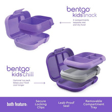 Bentgo kids snack box, purple with secure clips, seal, and removable tray