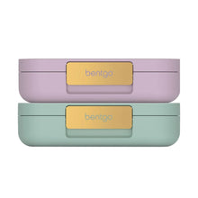 2-pack lunch boxes stacked with closed lids in lavender and mint-green colors
