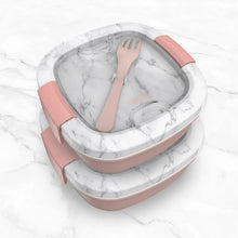 Salad bento lunch box 2-pack with pink lid, marble base, open divider