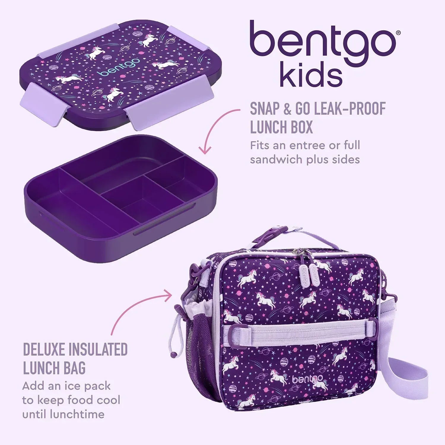 Bentgo 2-Piece Kids Snap & Go Lunch Set: Leak-Proof Lunch Box & Deluxe Insulated Lunch Bag