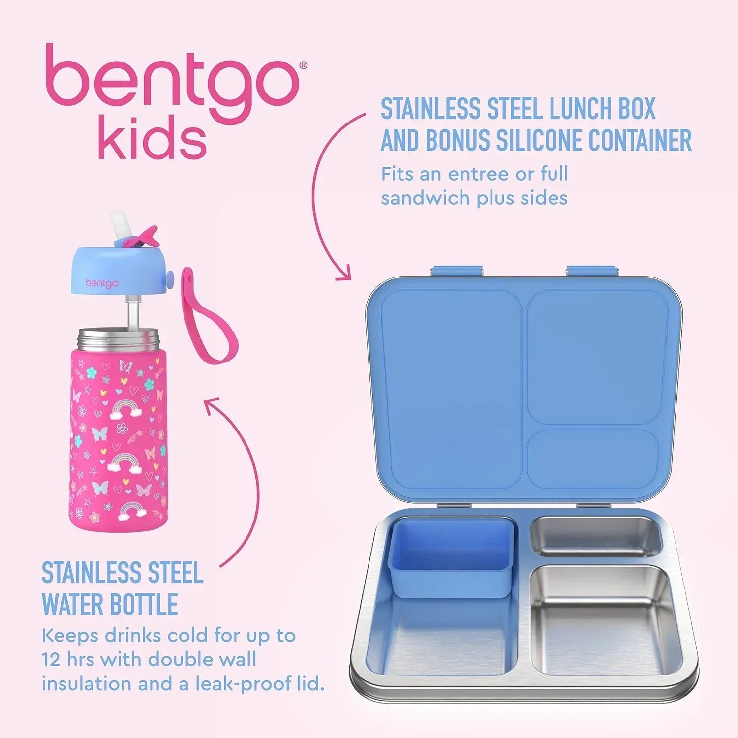 Bentgo Kids 2-Pack Stainless Steel Lunch Box & Water Bottle Set