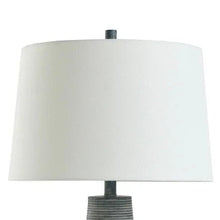 Bentley table lamp with white fabric shade and dark neck
