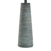 Table lamp base with ribbed light gray ceramic finish and dark center stem