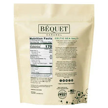 Béquet caramel pouch, nutrition facts and ingredient panel for Celtic sea salt