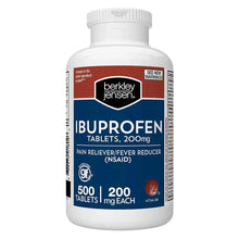 Ibuprofen tablets bottle, 200 mg label, 500-count pack