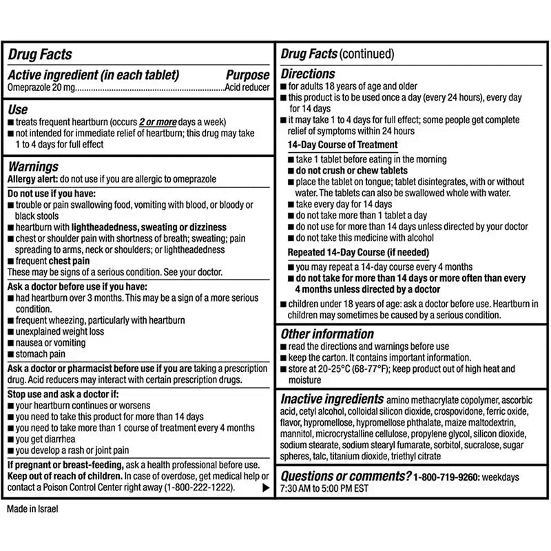 Berkley Jensen Omeprazole 20 mg Orally Disintegrating Acid Reducer Tablets, 42 Count