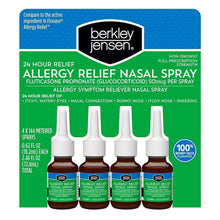 Berkley Jensen allergy relief nasal spray bottles, 4 count with white spray nozzles