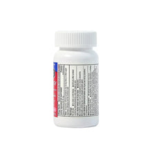 Allergy relief tablets bottle with back label text and ingredient information