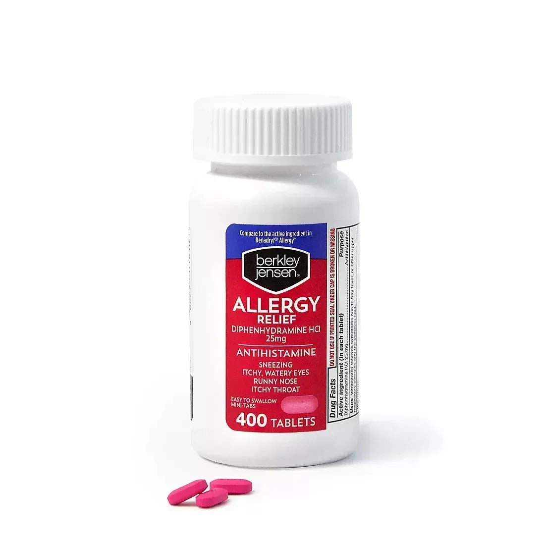 Berkley Jensen 25mg Diphenhydramine Hydrochloride Antihistamine Tablets, 400 ct.