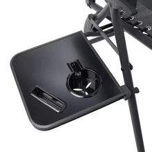 Deluxe zero gravity chair cupholder tray with molded recess and slot opening