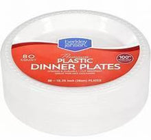 White plastic dinner plates, 80-count
