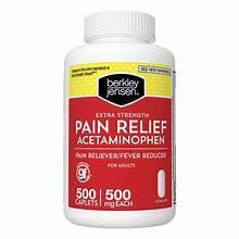 Extra strength acetaminophen pain reliever tablets bottle, 500-count label