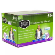 Women’s incontinence underwear box side panel, size Large, 84 count, maximum absorbency