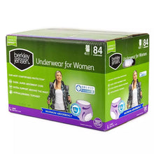 Women’s incontinence underwear box end panel, size Large, 84 count, maximum absorbency