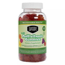 Kids multivitamin gummies bottle with white cap, red and orange gummy contents