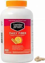 Daily fiber supplement bottle with orange cap and orange front label, 600 capsules