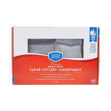 Clear heavy-duty plastic cutlery assortment box with 360-piece utensil count