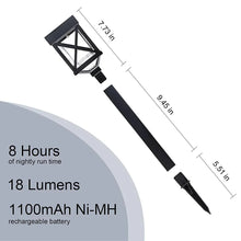 Graphite black solar pathway light with lantern top and pointed stake, angled view