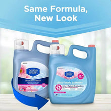 Liquid fabric softener bottles set: blue jugs with red caps and handles