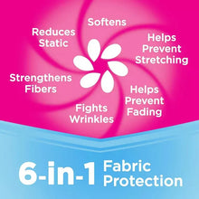 Pink fabric protection label panel with floral icon and 6-in-1 text