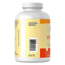 Vitamin E 180 mg softgel supplement bottle, back label with barcode and item number