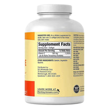 Vitamin E 180 mg softgel supplement bottle, back label with Supplement Facts