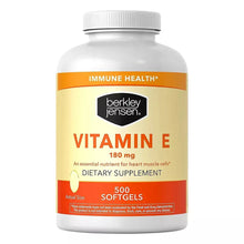 Vitamin E 180 mg softgel supplement bottle, Berkley Jensen, 500 count