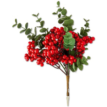 Red berry and green leaf decorative Christmas clip ornament with twig stem
