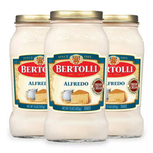 Bertolli Alfredo sauce jars, 3-pack, creamy white sauce in glass jars with gold lids