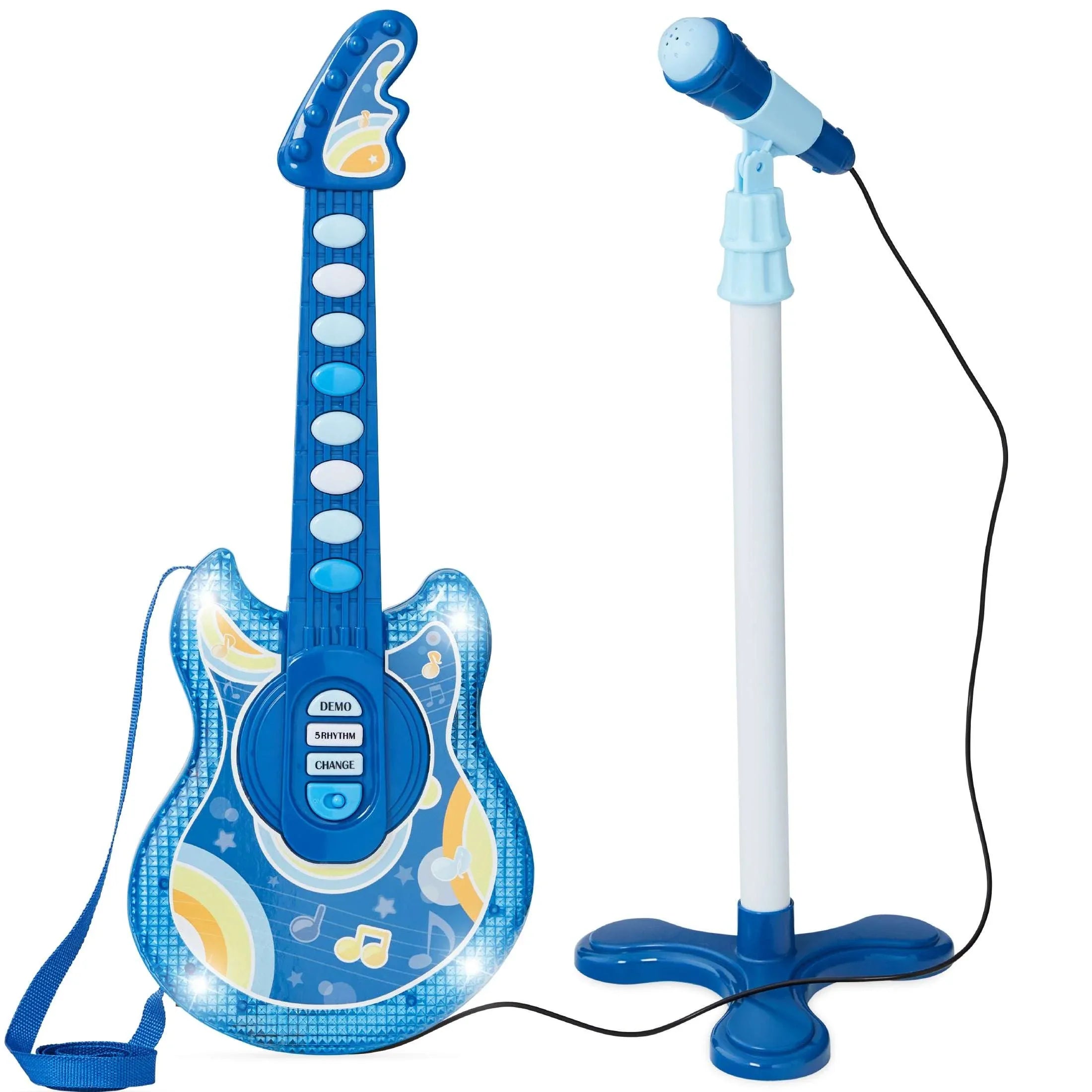 Best Choice Products 19in Kids Flash Guitar, Pretend Play Musical Instrument Toy for Toddlers w/ Mic, Stand - Black - USA MEGA SHOP