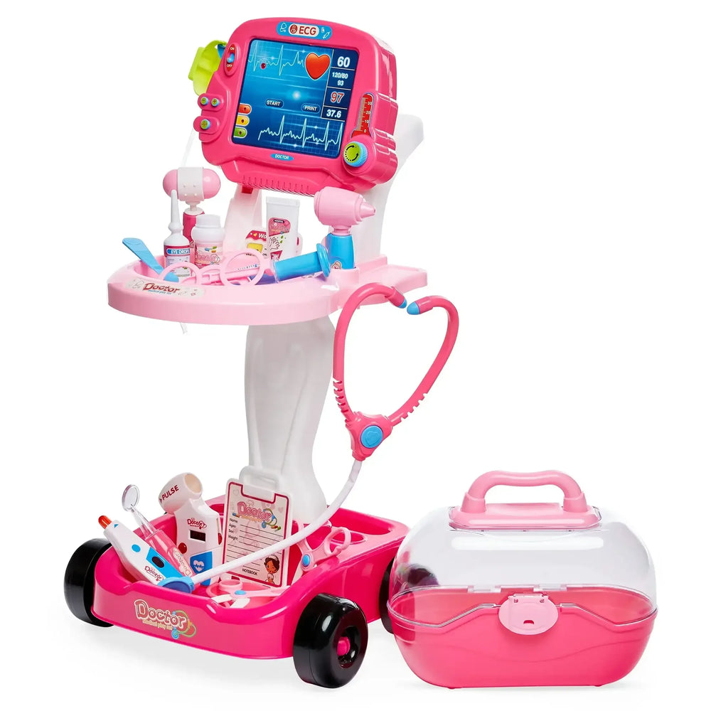 Best Choice Products Play Doctor Kit for Kids, Pretend Medical Station Set with Carrying Case, Mobile Cart - USA MEGA SHOP