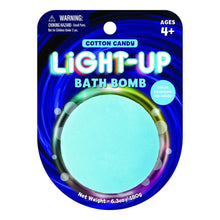 Light-up bath bomb package featuring a light-blue cotton candy bath bomb