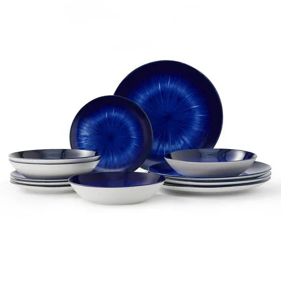 Bestone 12 Piece Dinnerware Set ，Chip Resistant, Dinnerware Sets, Plates, Dishes, Bowls, Service for 4, Pink And White