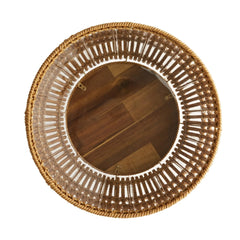 Better Homes & Gardens 13 Inch Round Brown Resin Rattan Planter & Stand with Acacia Wood Legs