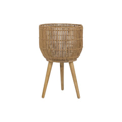 Better Homes & Gardens 13 Inch Round Brown Resin Rattan Planter & Stand with Acacia Wood Legs