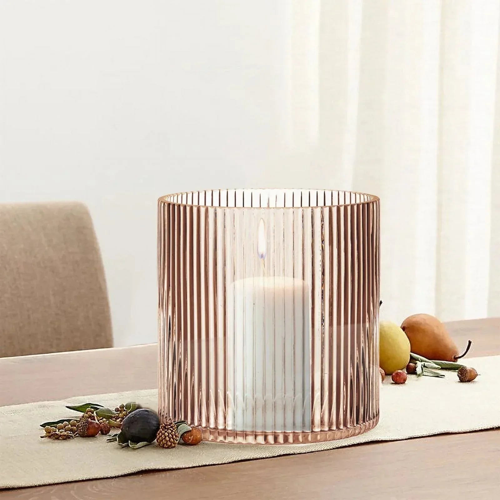Better Homes & Gardens Glass Ribbed Hurricane Candle Holder, 5", Medium, Living Room - USA MEGA SHOP