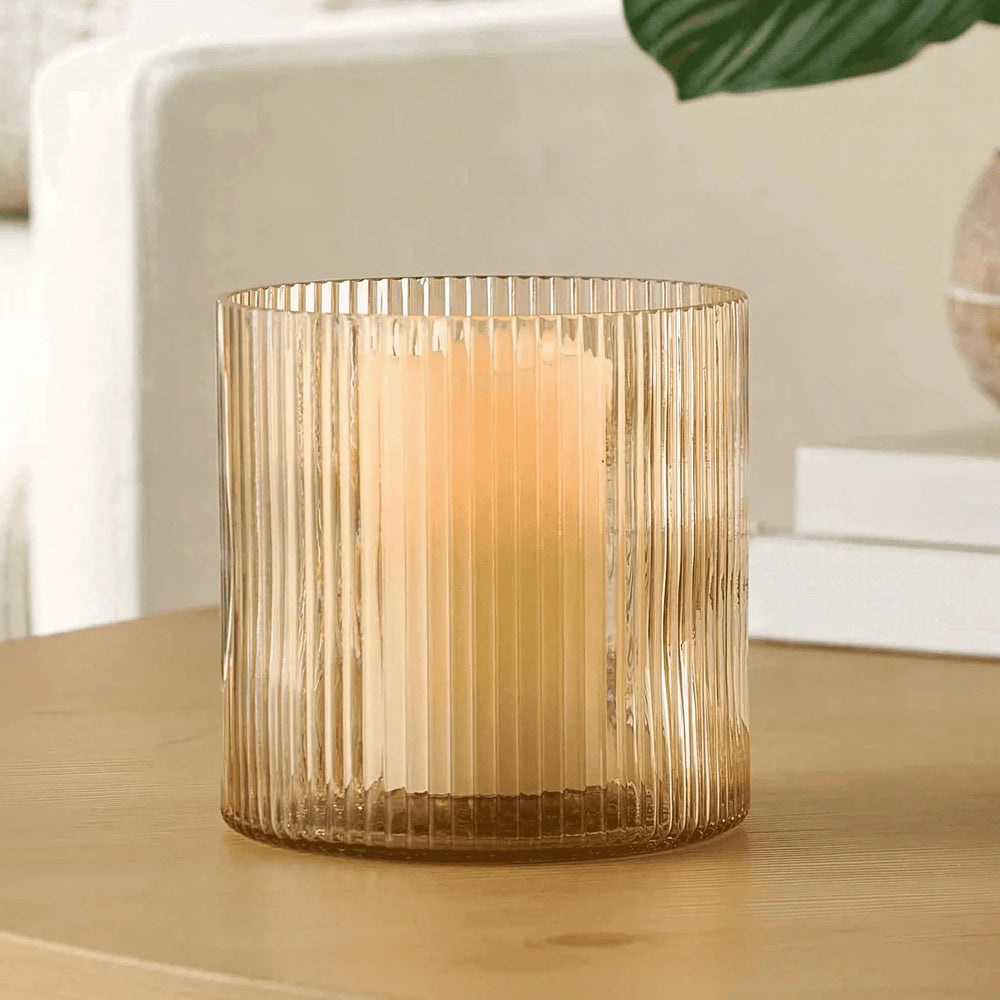 Better Homes & Gardens Glass Ribbed Hurricane Candle Holder, 5", Medium, Living Room - USA MEGA SHOP