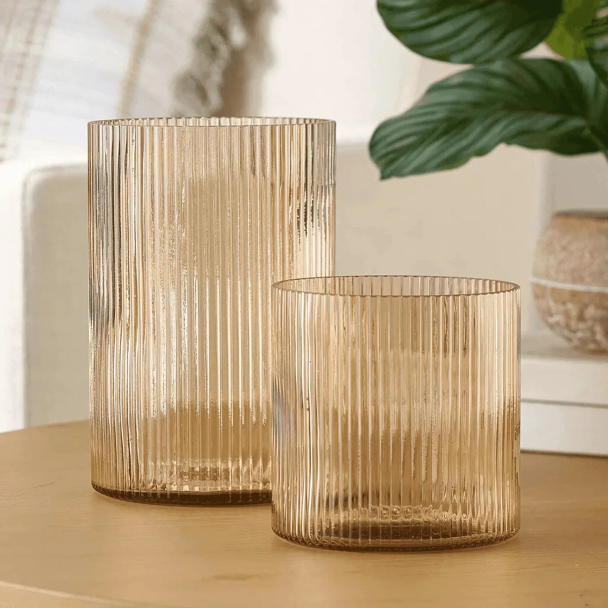 Better Homes & Gardens Glass Ribbed Hurricane Candle Holder, 5", Medium, Living Room