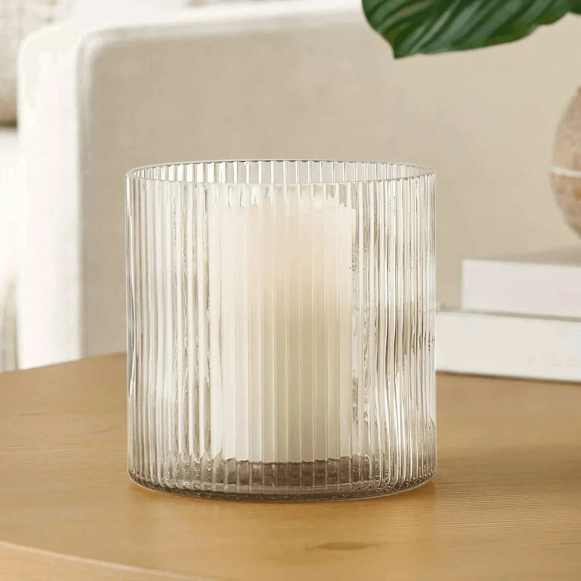 Better Homes & Gardens Glass Ribbed Hurricane Candle Holder, 5", Medium, Living Room - USA MEGA SHOP