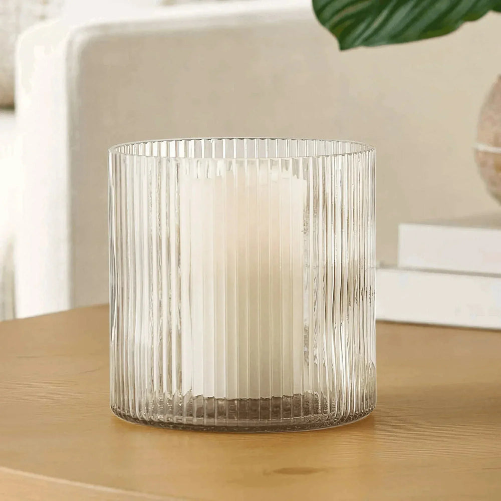 Better Homes & Gardens Glass Ribbed Hurricane Candle Holder, 5", Medium, Living Room - USA MEGA SHOP