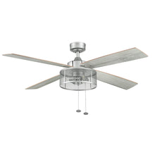 Pewter indoor ceiling fan with 4 blades and central light, pull chains